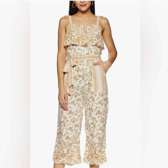 American Eagle Floral Print Embroidered Cropped Jumpsuit - Picture 1 of 13
